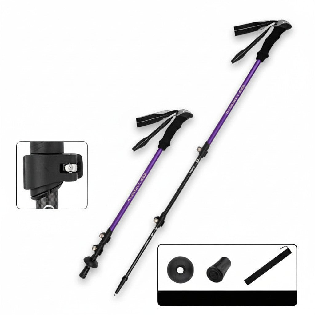 Adjustable Telescopic Trekking Poles 3 Section Carbon Fiber Lightweight
