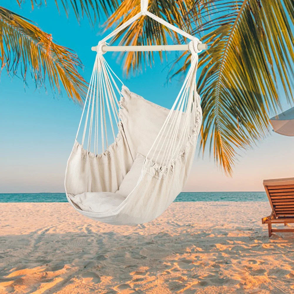 Hammock Rope Chair Swing Seat with Pillows for Patio and Camping