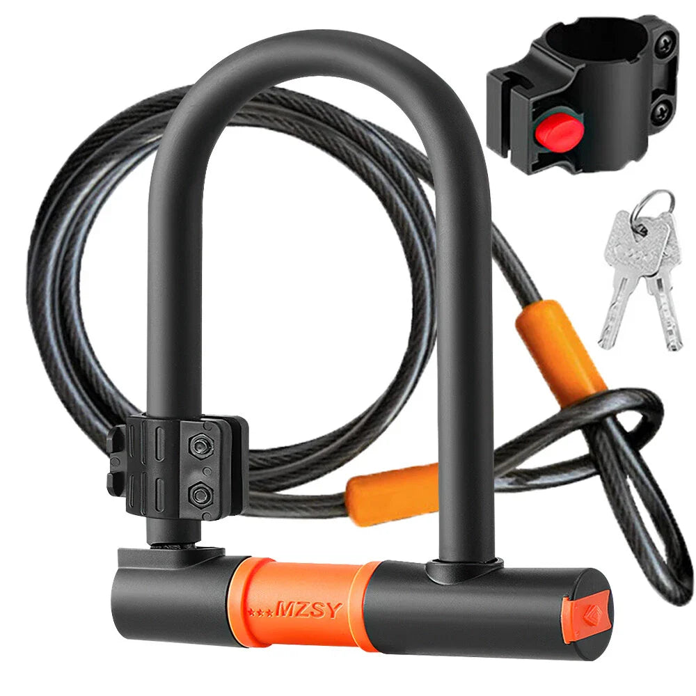 U Lock Bicycle Lock with Steel Security Cable Heavy Duty 16mm