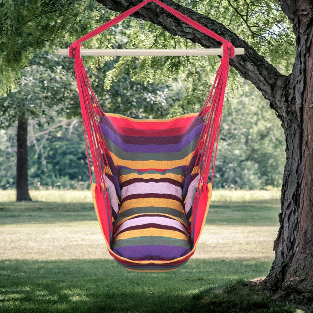 Hanging Rope Chair Swing Hammock with Pillows for Porch Patio Yard