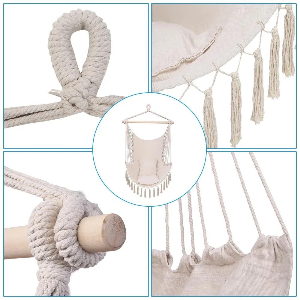Hanging Rope Hammock Chair Swing Seat for Indoor Outdoor Use