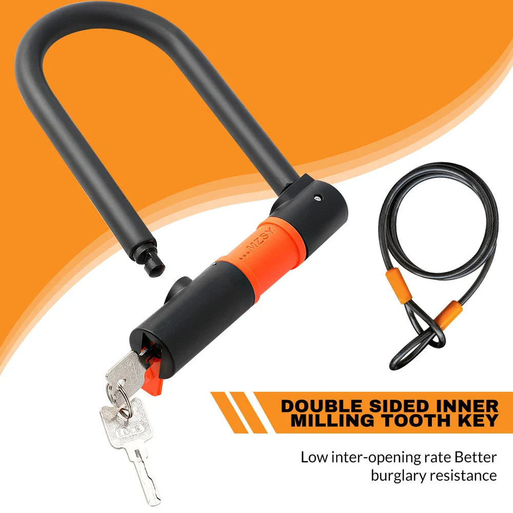 U Lock Bicycle Lock with Steel Security Cable Heavy Duty 16mm