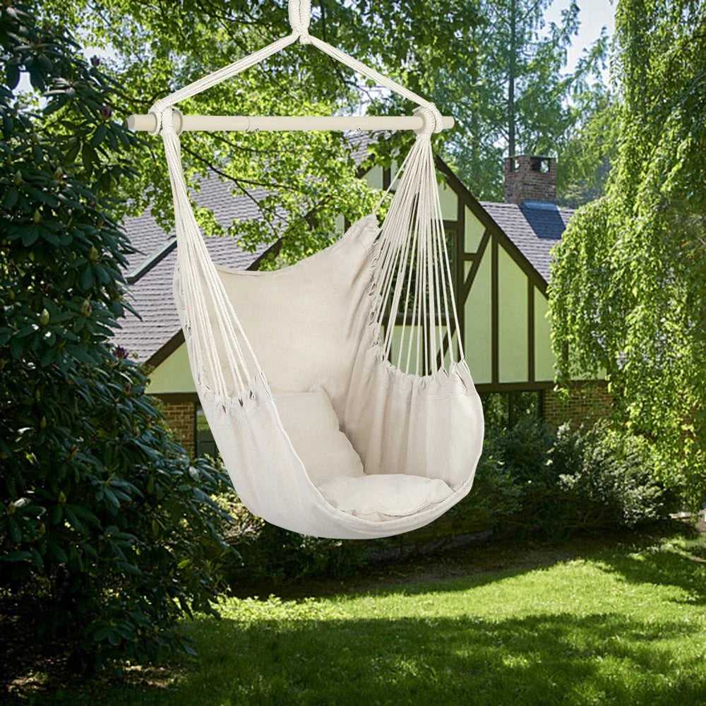 Hammock Rope Chair Swing Seat with Pillows for Patio and Camping