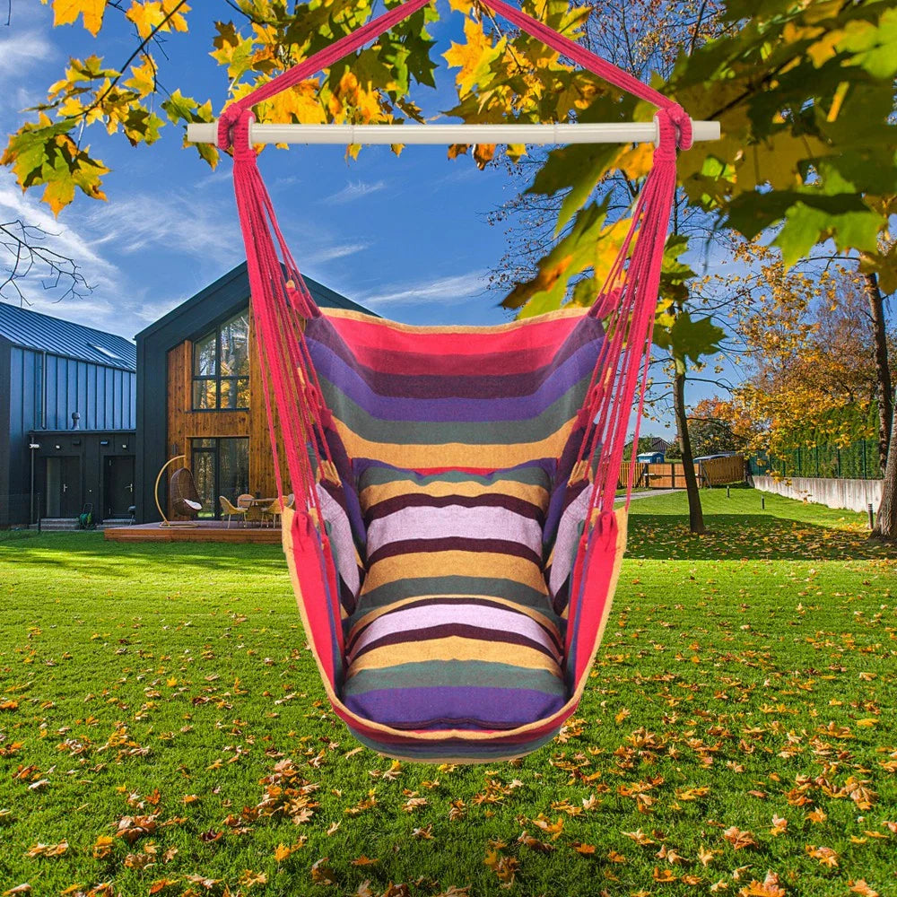 Hanging Rope Chair Swing Hammock with Pillows for Porch Patio Yard