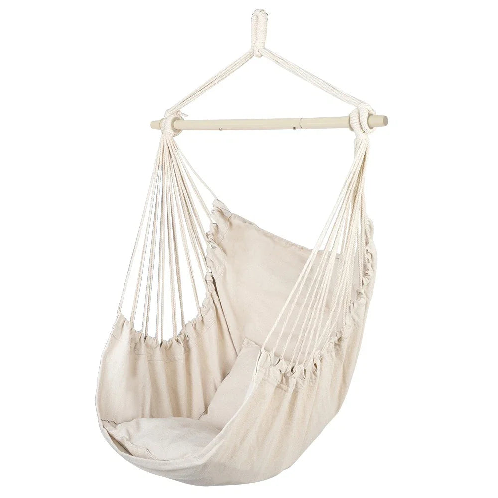 Hammock Rope Chair Swing Seat with Pillows for Patio and Camping