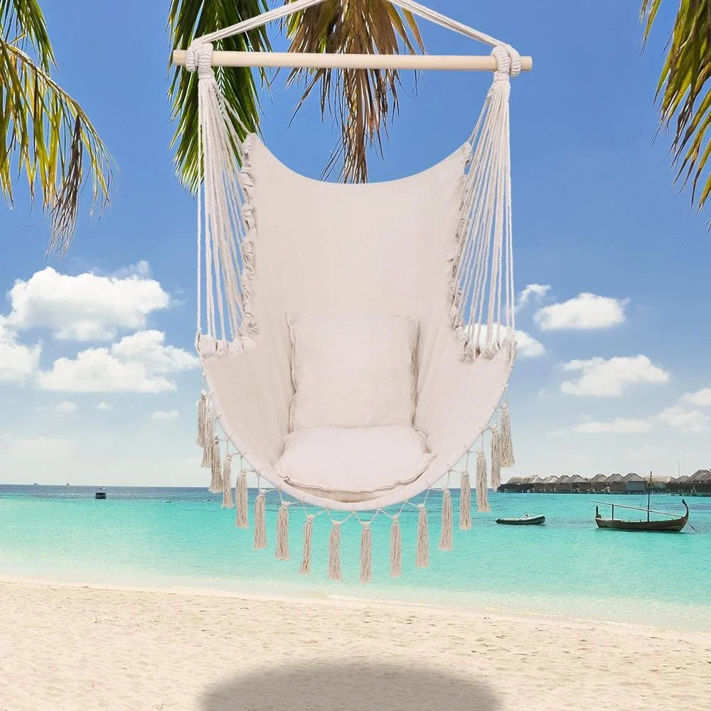 Hanging Rope Hammock Chair Swing Seat for Indoor Outdoor Use