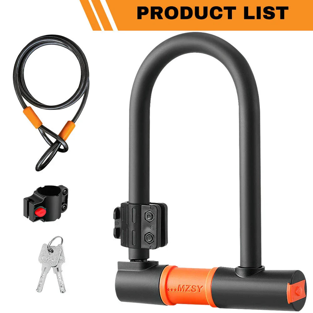 U Lock Bicycle Lock with Steel Security Cable Heavy Duty 16mm
