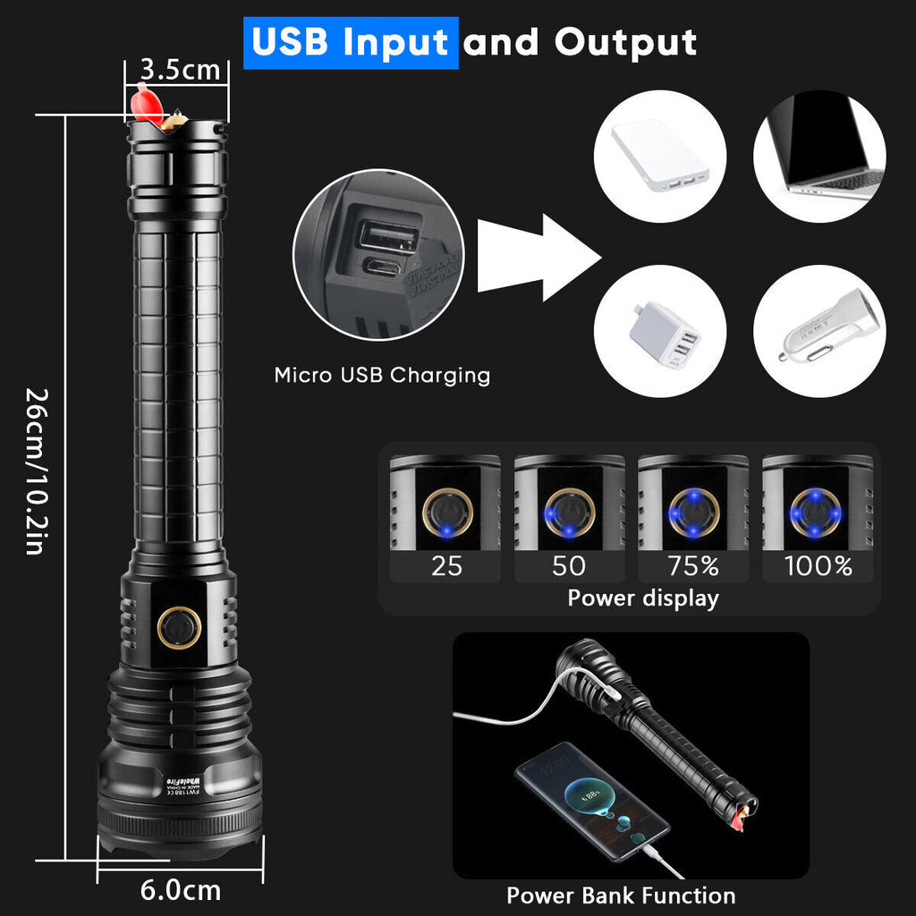 LED Flashlight USB Rechargeable High Lumen Handheld Torch