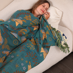 Square Cotton Throw Blanket Nordic Bird Pattern