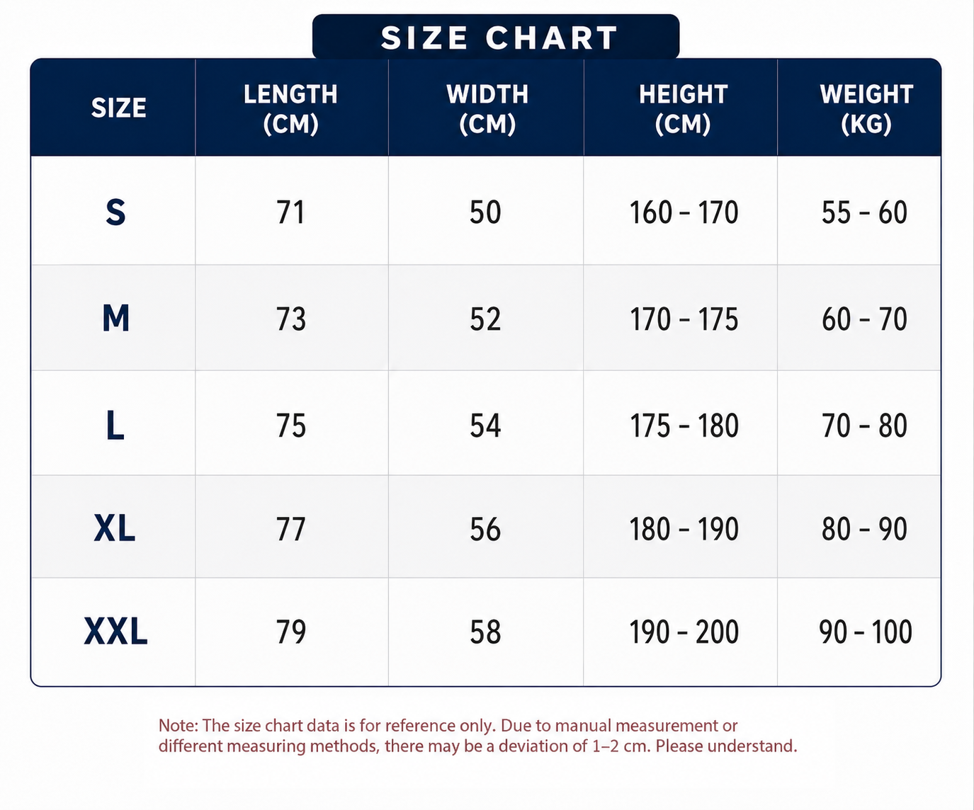 Men's Jersey Size Chart