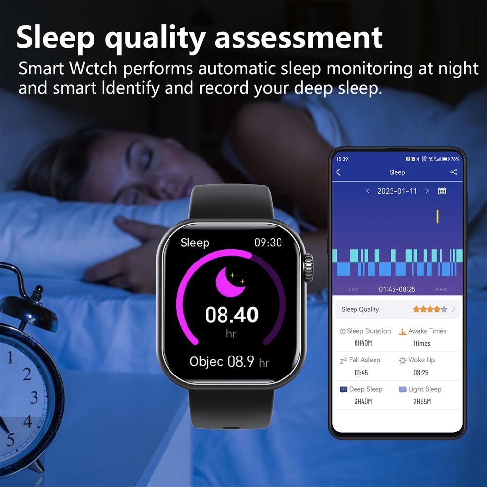 Heart Rate & Blood Pressure Monitor Square Smartwatch Fitness Tracker Watch