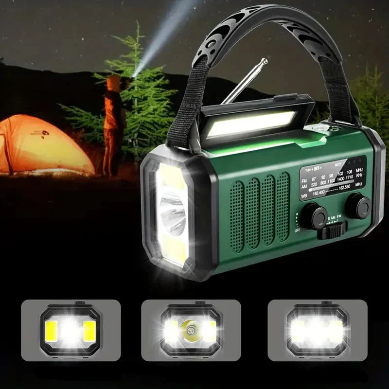 Solar Emergency Radio Power Bank with LED Flashlight