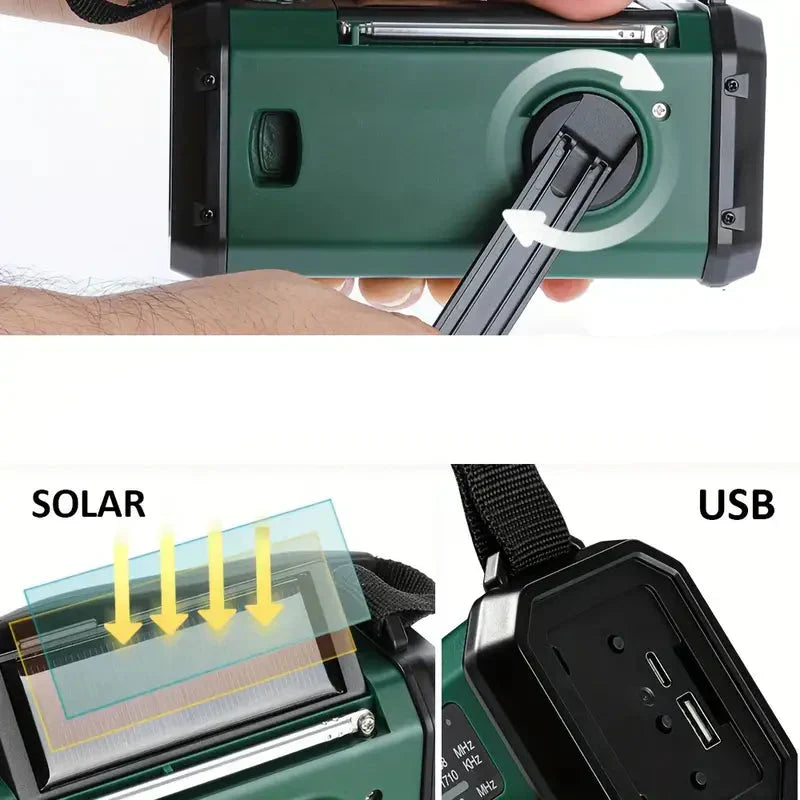Solar Emergency Radio Power Bank with LED Flashlight