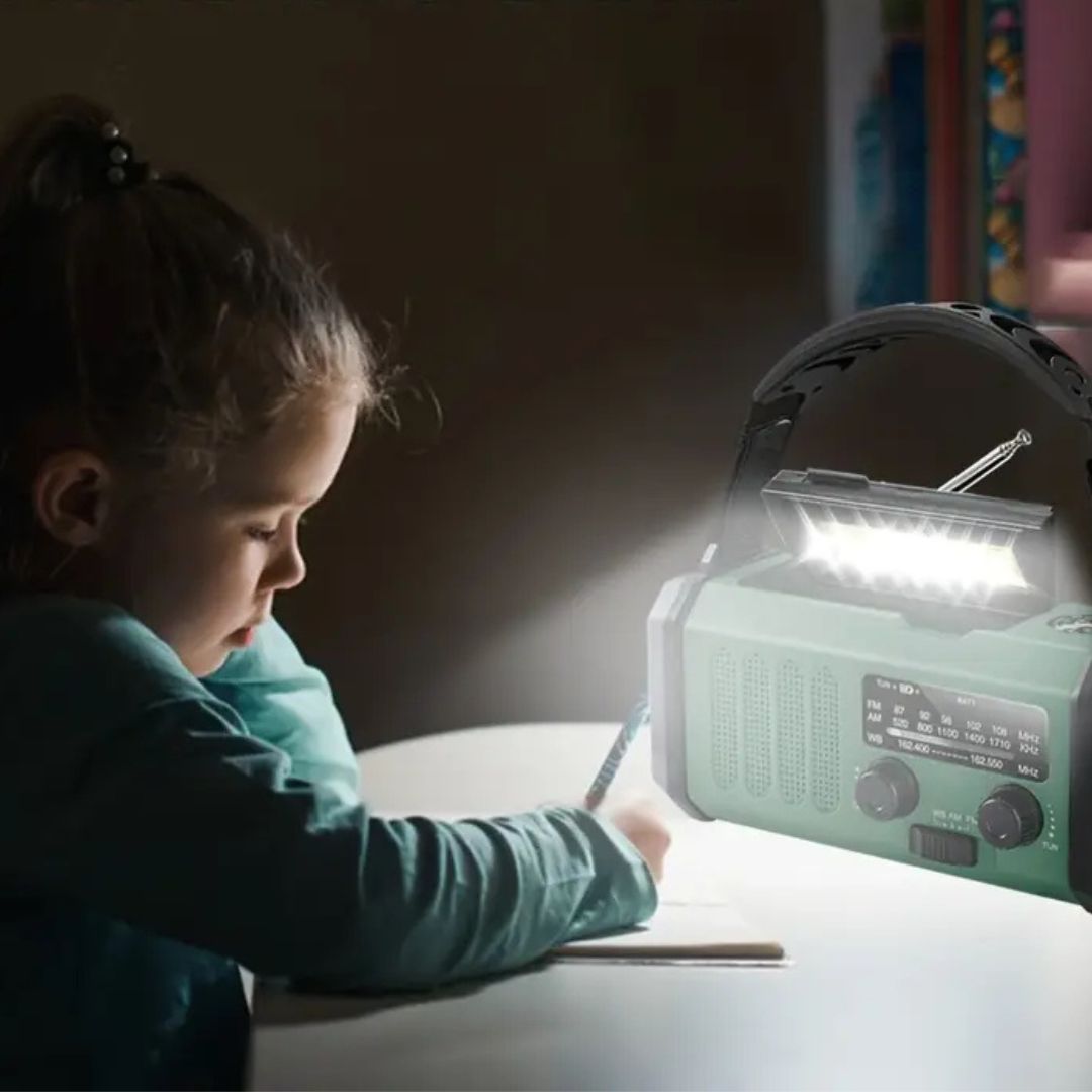 Solar Emergency Radio Power Bank with LED Flashlight
