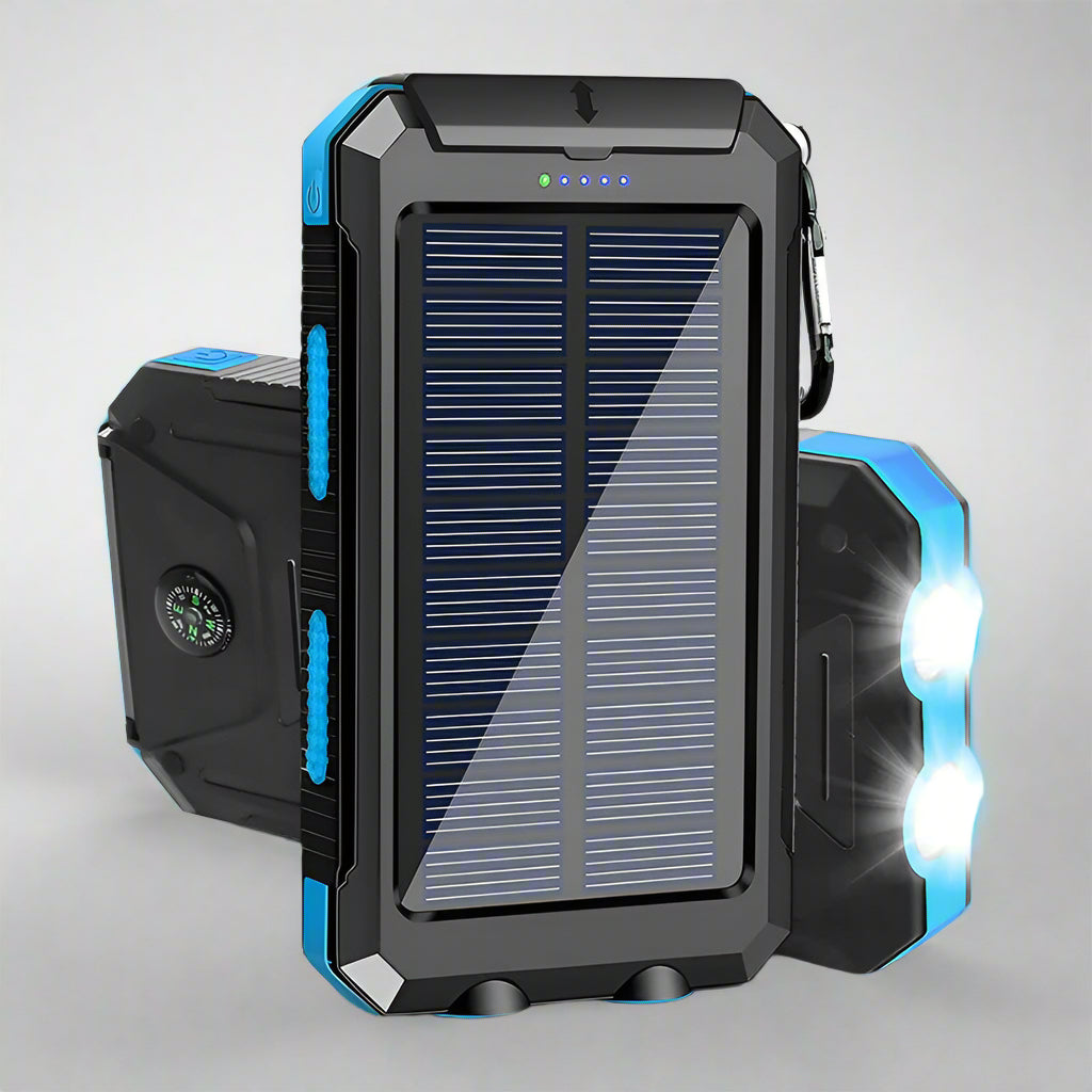 Solar Power Bank Waterproof Portable Charger with Torch Light