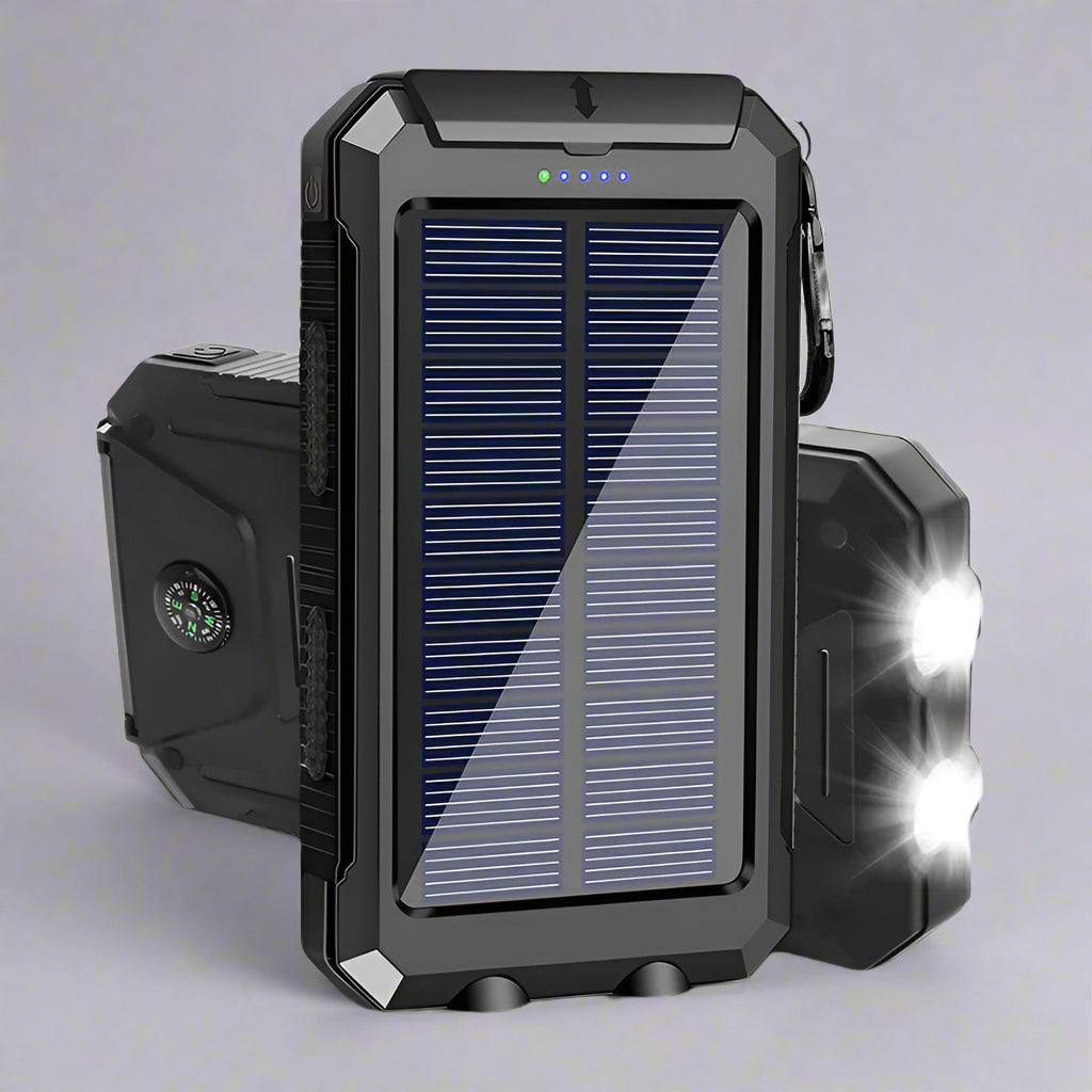 Solar Power Bank Waterproof Portable Charger with Torch Light