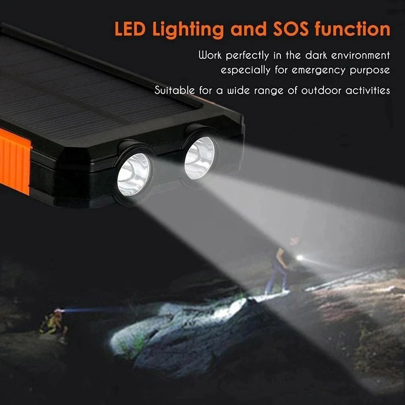 Solar Power Bank Portable Waterproof Charger with Flashlight Torch