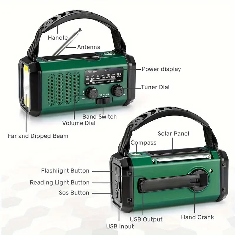 Solar Powered Emergency Radio Flashlight Portable Survival Gear
