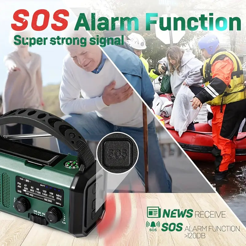 Solar Powered Emergency Radio Flashlight Portable Survival Gear