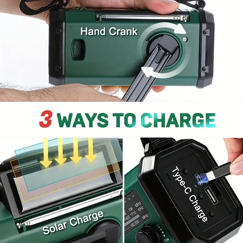 Solar Powered Emergency Radio Flashlight Portable Survival Gear