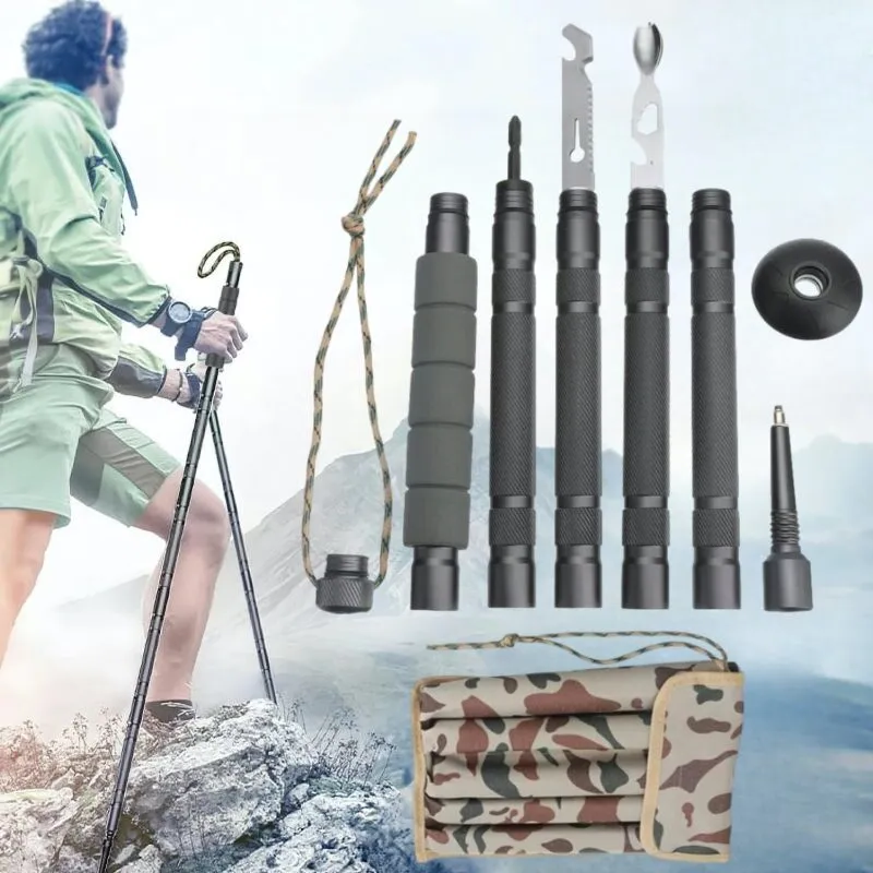 Survival Hiking Pole Walking Stick Adjustable Outdoor Trekking Staff
