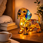 Dog Shaped Stained Glass LED Table Lamp Night Light