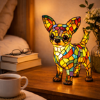 Dog Shaped Stained Glass LED Table Lamp Night Light