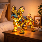 Dog Shaped Stained Glass LED Table Lamp Night Light