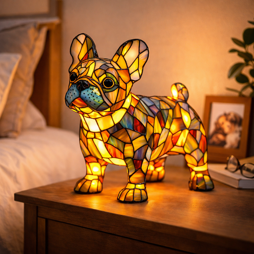 Dog Shaped Stained Glass LED Table Lamp Night Light