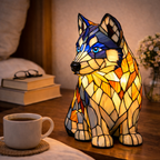 Dog Shaped Stained Glass LED Table Lamp Night Light