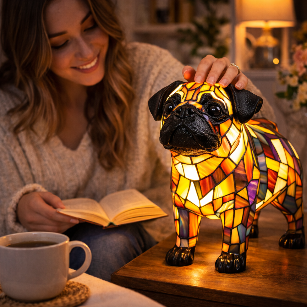 Dog Shaped Stained Glass LED Table Lamp Night Light