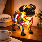 Dog Shaped Stained Glass LED Table Lamp Night Light