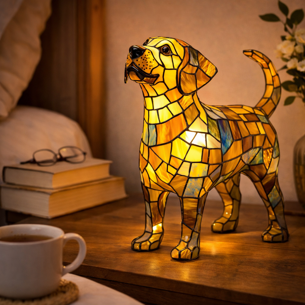 Dog Shaped Stained Glass LED Table Lamp Night Light