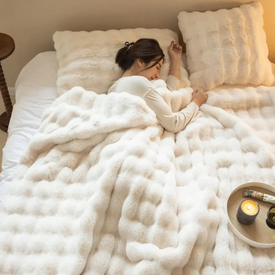 Wool Plush Blanket Throw Rectangular Soft Warm Bedding