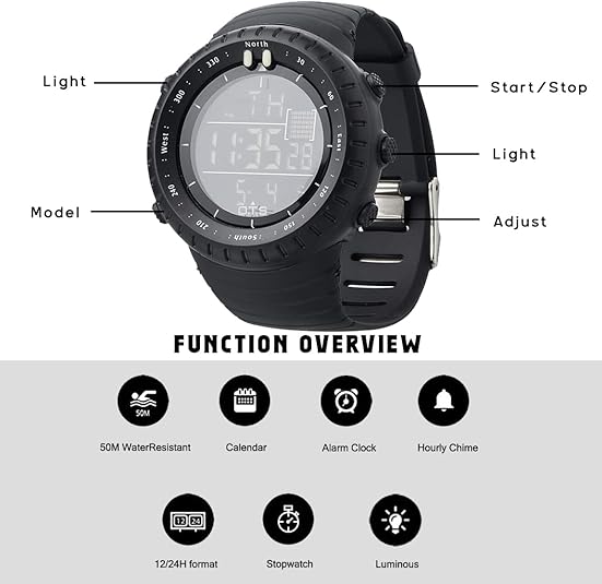 Men's Waterproof Analog Digital Round Sports Watch