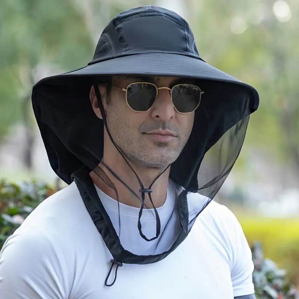 Wide Brim Sun Hat with Mosquito Net Outdoor Protection Hat