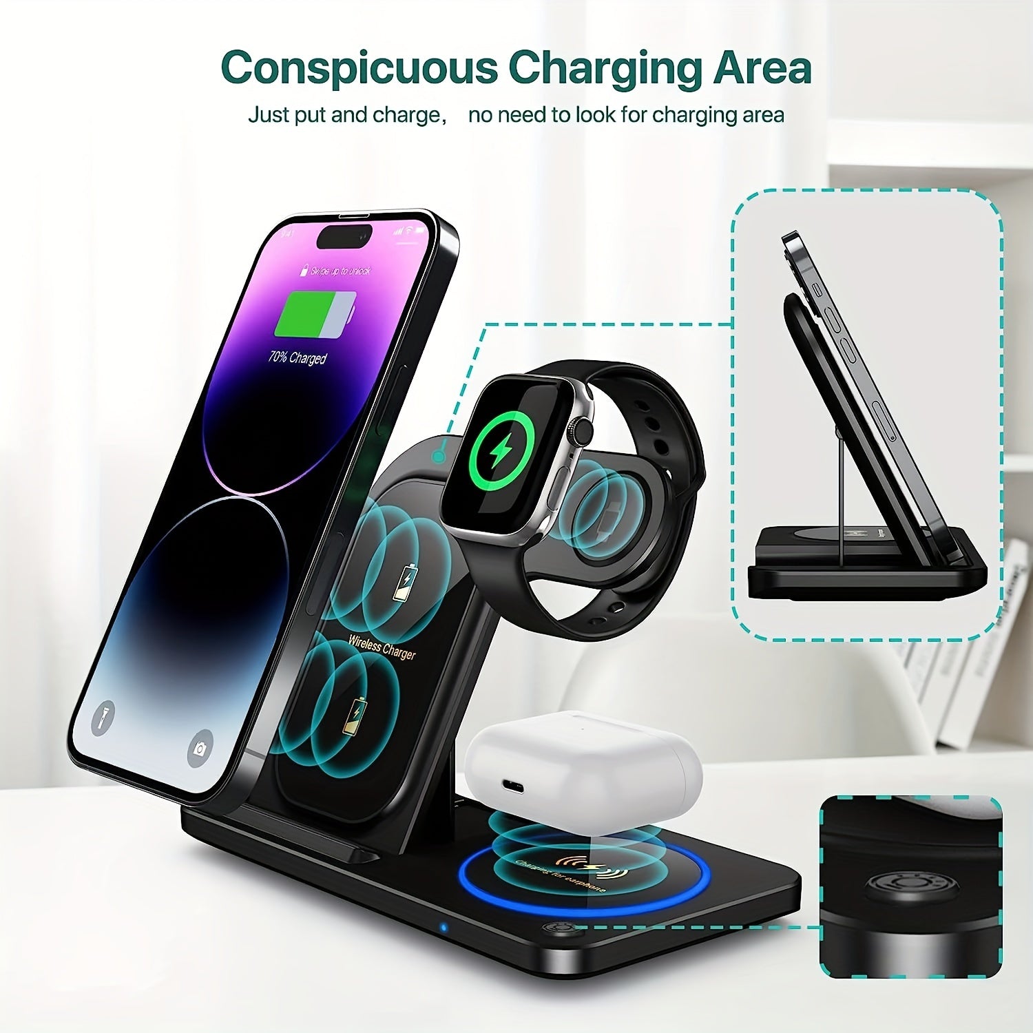 3 in 1 Wireless Charging Station for iPhone AirPods Apple Watch