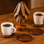 Wood Circular Coasters Set Handmade Table Accessories