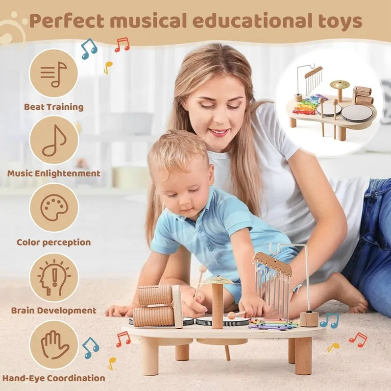 Wooden Music Station Toy for Kids Educational Musical Activity Center